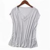Women's Silk Tee Shirt V-Neck Sleeveless Batwing Pleated Hem Casual Top