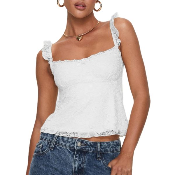 Women Y2k Lace Trim Tank Tops Teen Girl Fairycore Sleeveless Solid Going Out Streetwear Summer Crop Camisole