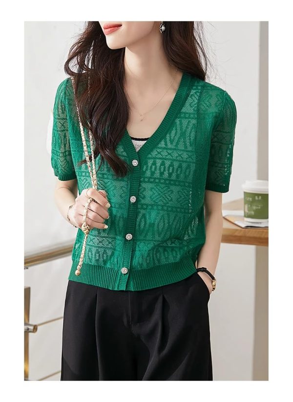 Women's Knitwear Thin Hollow Out Shawl Short Sleeve Ice Silk Outerwear Casual Top