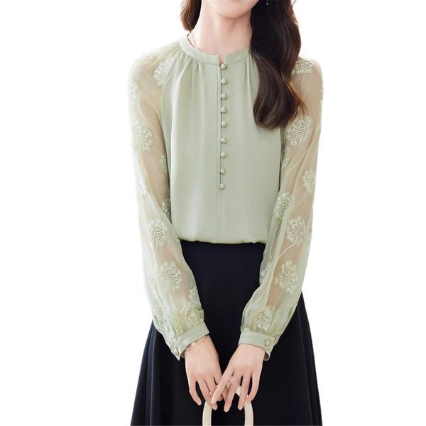 Ladies' Summer Casual Chiffon Top Long-Sleeved Office Travel Lightweight Blouse for Women