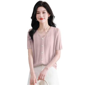 Women's Knitwear Short Sleeve Cardigan Summer Ice Silk Casual Commuting Shawl Top