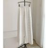 Women's Embroidered Cotton Set - White Hollow Out Shirt & Elastic Waist Pants