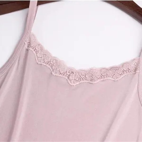 Women’s 100 Percent Mulberry Silk Knit Lace Camisole Vest Sleepwear with Straps