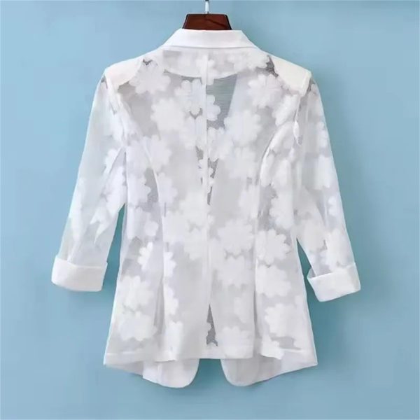 6171kZjtmRL.jpg Women slim Jacket Thin Cardigan Clothing Hollow Lace Three-quarter Sleeve Three Quarter Suit Top Ladie