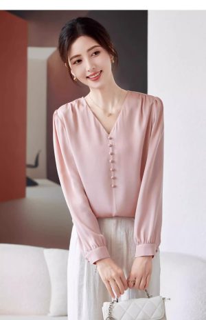 Ladies' Summer Chiffon Top Long-Sleeved for Business Trips Daily Flowing Blouse for Women