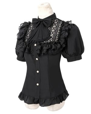 Victorian Blouse Womens Gothic Shirt Vintage Long Sleeve Lotus Ruffle Tops