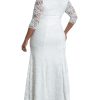 Women's Plus Size Amour Long Lace Wedding Gown, Bridal Dress with 3/4 Long Sleeves in Ivory Vintage-Inspired Lace