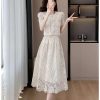 Summer Flower Embroidery Lace Two Piece Sets Women Tops