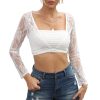 Women's Crop Top Long Sleeve Shrug Lace Short Blouse Shrug Sexy Lace Lining Cardigan Sheer Cover Up