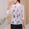 Women slim Jacket Thin Cardigan Clothing Hollow Lace Three-quarter Sleeve Three Quarter Suit Top Ladie