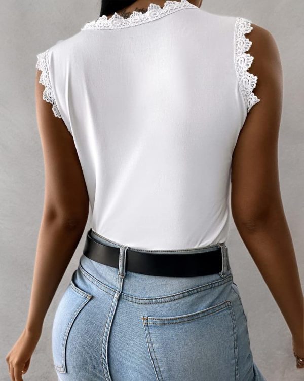 Womens Lace Tank Top Blouse Sleeveless Summer Casual Crew Neck Slim Fit Hollow Out Shirt