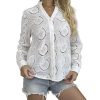 Women's Dressy Causal Tops Long Sleeve V Neck Eyelet Cute Button Down Shirts for Women