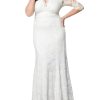 Women's Plus Size Amour Long Lace Wedding Gown, Bridal Dress with 3/4 Long Sleeves in Ivory Vintage-Inspired Lace