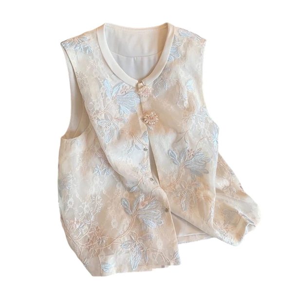 619iurmuBL.jpg Women's Spring Summer Chinese Style Lace Embroidered National Style Vest Sleeveless Top