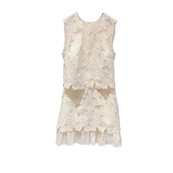 61AEUx52gdL.jpg Women's 2025 Backless Lace Dress - Summer Ruffle Crewneck Elegant