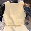 Women Angola Red Knit Vest, V‑Neck Sleeveless Luxury Top