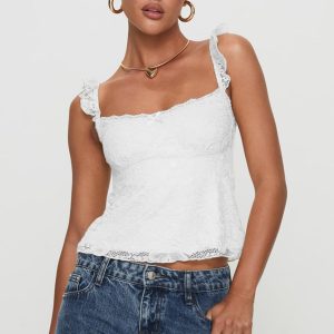 Women Y2k Lace Trim Tank Tops Teen Girl Fairycore Sleeveless Solid Going Out Streetwear Summer Crop Camisole