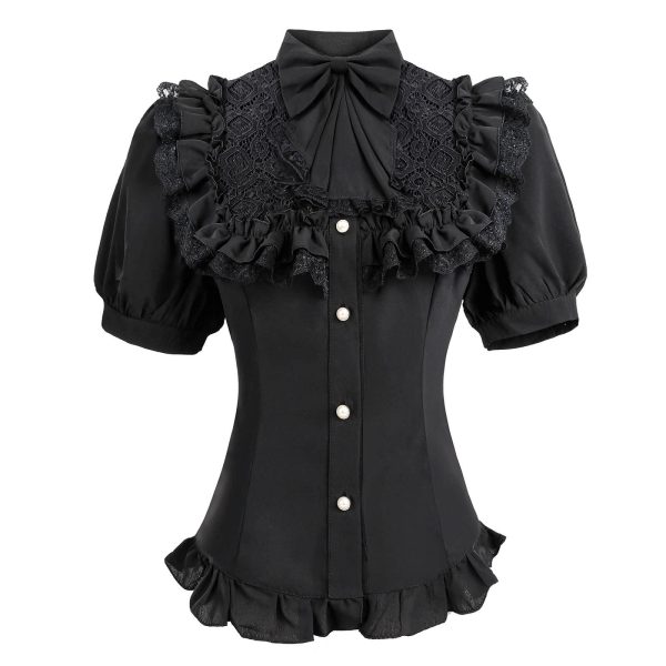 61DO7ql8bHL.jpg Victorian Blouse Womens Gothic Shirt Vintage Long Sleeve Lotus Ruffle Tops