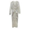 Women V Neck Long Sleeve High Waist Spliced Diamond Elegant Sexy Hollow Out Lace Slimming Dress