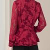 Ladies' Summer Long-Sleeved Chiffon Top V-Neck for Barbecues Movie Nights Parks Slimming Blouse for Women