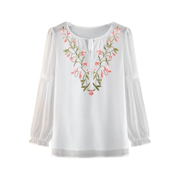 Ladies' Summer Chiffon Long-Sleeved Top for Handicraft Markets Markets Blouse for Women