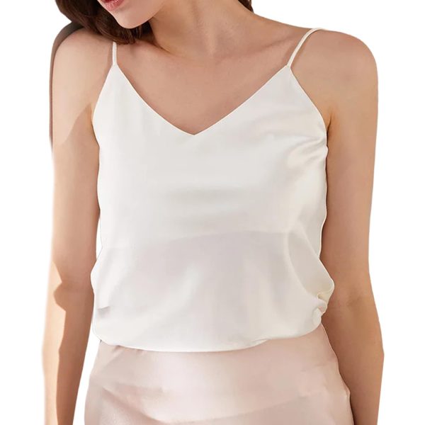 Women’s 90 Percent Mulberry Silk 10 Percent Spandex Camisole V-Neck Sleeveless Tank Top