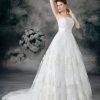 Ivory Elegant A-Line Strapless Floor-Length Chapel Lace Wedding Dresses