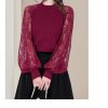 Ladies' Summer Long-Sleeved Chiffon Shirt with Lace & Embroidery for Weddings Galas Blouse for Women