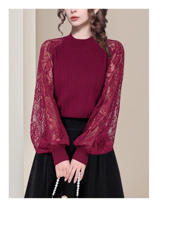Ladies' Summer Long-Sleeved Chiffon Shirt with Lace & Embroidery for Weddings Galas Blouse for Women