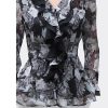 Ladies' Lightweight Chiffon Shirt Long-Sleeved for Summer Work and Travel Printed Top Blouse for Women