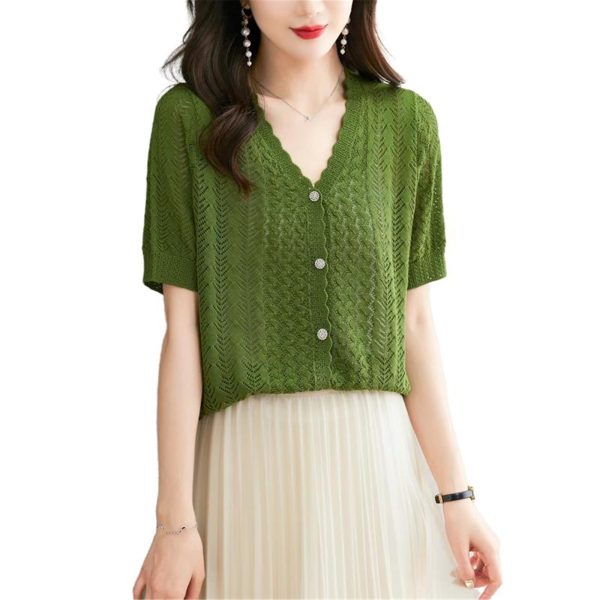 Women's Knitwear Shawl Top Short Sleeve Summer Ice Silk Cardigan Casual Vacation Blouse