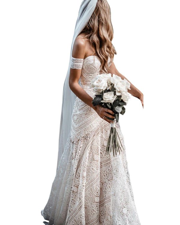 Women's Bohemian Wedding Dresses Sweetheart Mermaid Lace Bridal Gown