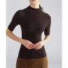 Women Short Sweater Fine Wool O Neck Pullover Vertical Stripe Half Sleeve Knitted Tops