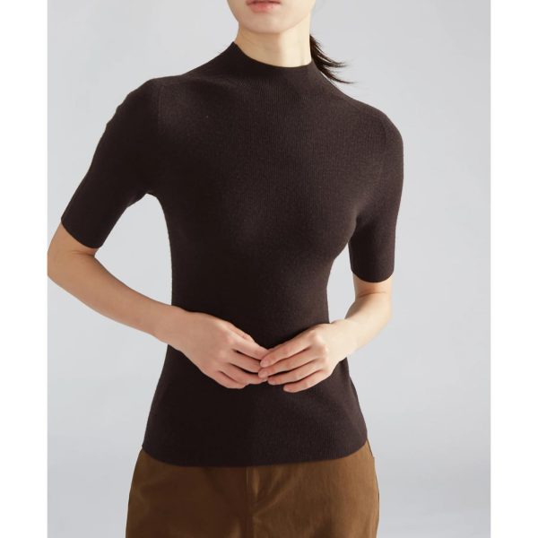 Women Short Sweater Fine Wool O Neck Pullover Vertical Stripe Half Sleeve Knitted Tops