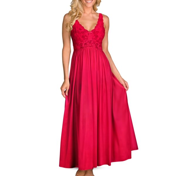 61Jr8KUcB7L.jpg Women’s Long Lace Bodice Nightgown | 53” Length Sleeveless Gown