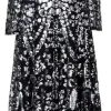 Women Contrast Sequin Lace V Neck Long Sleeve Party Gown A Line Zipper Casual Dress