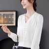 Ladies' Summer Chiffon Top Long-Sleeved for Business Trips Daily Flowing Blouse for Women