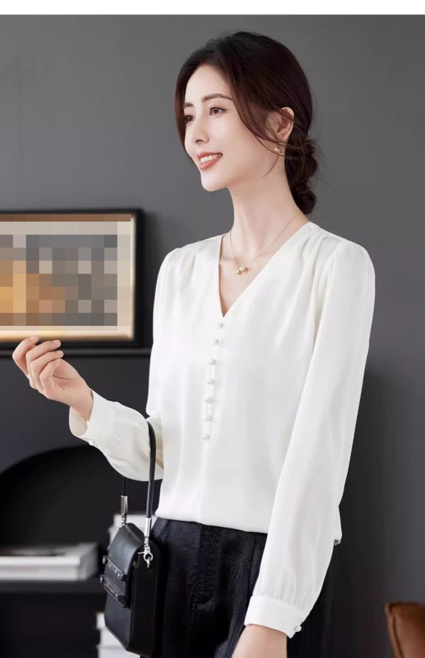 Ladies' Summer Chiffon Top Long-Sleeved for Business Trips Daily Flowing Blouse for Women