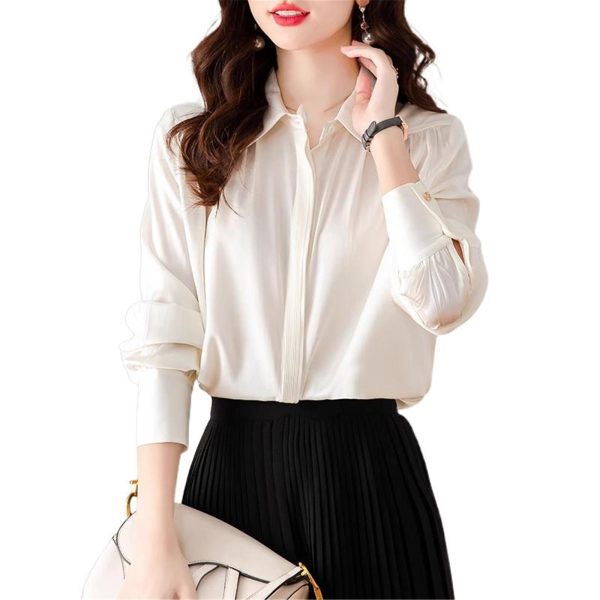 Ladies' Summer Chiffon Long-Sleeved Top for Casual Work Print Blouse for Women