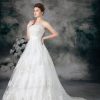 Ivory Elegant A-Line Strapless Floor-Length Chapel Lace Wedding Dresses