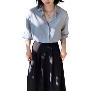 Women's Lace Collar Shirt Spring Korean Style Elegant Long Sleeve Tops
