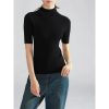 Women Short Sweater Fine Wool O Neck Pullover Vertical Stripe Half Sleeve Knitted Tops