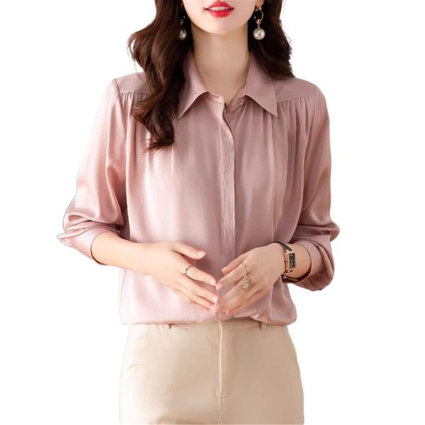 Ladies' Summer Chiffon Long-Sleeved Top for Casual Work Print Blouse for Women