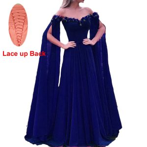 Floral Off The Shoulder Goddess Long Sleeves Cape Prom Evening Dresses