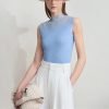 Women's Mock Neck Knit Camisole - Double Curved Yarn Top for Sleeveless Elegance