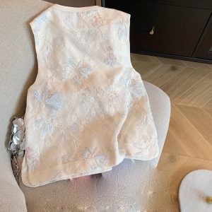 Women's Spring Summer Chinese Style Lace Embroidered National Style Vest Sleeveless Top