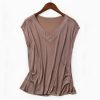 Women's Silk Tee Shirt V-Neck Sleeveless Batwing Pleated Hem Casual Top