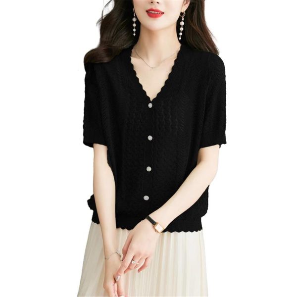 Women's Knitwear Shawl Top Short Sleeve Summer Ice Silk Cardigan Casual Vacation Blouse