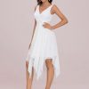 Women's Vintage V Neck Irregular Hem Lace A Line Chiffon Cocktail Dresses 00207
