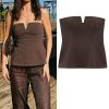Women Two‑Tone Strap Vest, Off‑Shoulder Sleeveless Slim Top